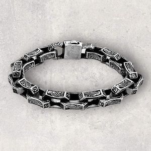 925 Sterling Silver Vintage Square Slow Walker Heavy Anchor Cable Link Bracelet